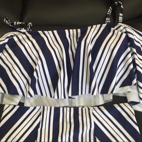 NEW Blue and White Striped High Waist Bathing Suit - Picture 3 of 4